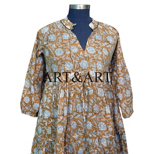 Robe midi décontractée en coton doux à imprimé floral numérique pour femme, col rabattu, coupe évasée, grande taille, naturelle, antistatique - Product Image 1