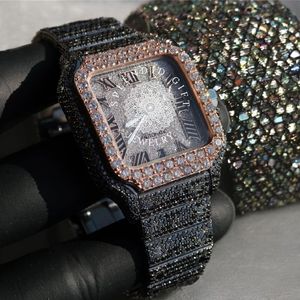 Reloj de Lujo con Diamantes, Caja Cuadrada, Esfera Analógica con Números Romanos, Cristal de Zafiro, Cierre Desplegable, para Hombre, 28 mm, Movimiento de Cuarzo ETA - Product Image 3