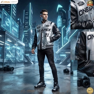 Men's Silver Black <b>Racing</b> <b>Jacket</b> Motorsport Letterman Bomber <b>Jacket</b> Embroidered Streetwear Wholesale Apparel - Product Image 4
