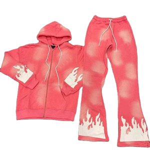 Ensemble survêtement streetwear gris délavé effet soleil pour homme – Hoodie et pantalon à manches longues coupe ample pour l'hiver avec cordon de serrage - Product Image 2