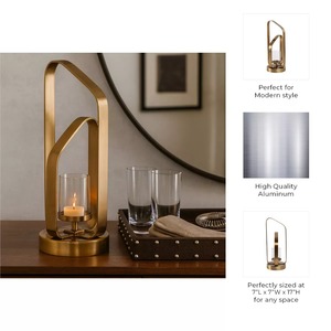 Lanterne à bougie en aluminium moderne, 17 pouces de haut, faite à la main, écologique, durable, décoration d'intérieur - Product Image 4