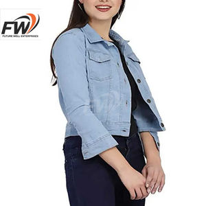 Chaqueta Vaquera para Mujer OEM, Chaqueta Vaquera Informal de Invierno de Alta Calidad, Estilo Corto, Azul Claro, 100% Algodón Transpirable - Product Image 1