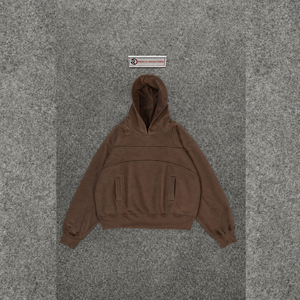 Sweat à capuche marron oversize épais streetwear à épaules tombantes coupe décontractée en molleton avec poches - Product Image 5