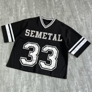 T-shirts personnalisés à col en V, coupe ample, style rétro, en jersey maillé, courts, de haute qualité, grandes tailles, pour hommes, pour le sport - Product Image 3