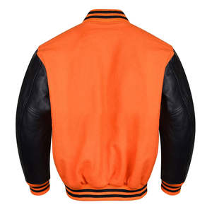 Chaqueta Universitaria de Béisbol para Hombre, Personalizada con Logotipo, Mangas de Cuero, Bordado Negro, Azul Claro, Venta al Por Mayor OEM - Product Image 3