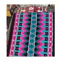 Tapis de selle Western rose, turquoise et noir, en mélange de laine, contouré, avec patch en cuir résistant, pour équipement d'équitation (LLT)