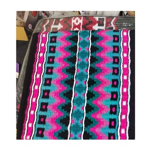 แผ่นรองอานม้าแบบตะวันตก สีชมพู เทอร์ควอยซ์ ดำ ลายเรขาคณิต ผ้าขนสัตว์ผสม  ผ้าห่มม้าแบบโค้งรับกับรูปร่าง พร้อมแผ่นหนังตกแต่ง LLT - Product Image 3