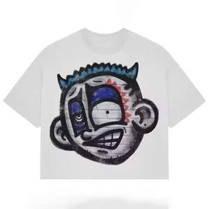 เสื้อยืดแขนสั้นสีขาวสำหรับผู้ชาย พิมพ์ลายการ์ตูน คอกลม ทรงปกติ ผ้าฝ้ายเจอร์ซีย์ สไตล์ลำลอง โลโก้ด้านหน้า - Product Image 5