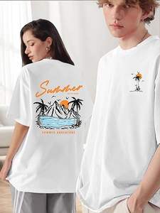 T-shirt d'été décontracté à manches courtes imprimé, style streetwear, 100% coton peigné - Product Image 3