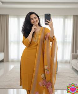 Conjunto de Moda en Algodón Slub con Bordado, Top, Pantalón y Dupatta, Disponible, Secado Rápido, Lavable a Máquina, Multicolor, Ropa de Oficina - Product Image 1