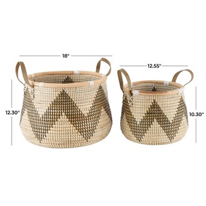 Set of 2 Seagrass <b>Baskets</b> with Wicker Rims Handmade <b>Storage</b> <b>Basket</b> Wholesale eco-friendly Made in Vietnam - Product Image 3
