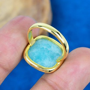 Bague en argent sterling 925 avec pierre précieuse amazonite naturelle faite à la main en forme de coussin, micro-plaqué or 18 carats - Product Image 4