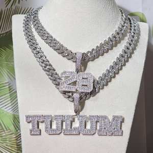 Collar Personalizado de Plata 925 con Nombre o Número y Diamantes de Moissanita, con Cadena Cubana, para Regalo de Boda o Compromiso, para Él o Ella - Product Image 2