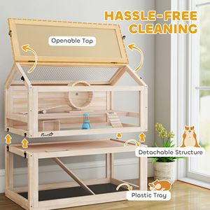 Gabbia per Criceti a 3 Piani in Legno con Casetta, Dondolo, Rampe, Ruota per Esercizi, Pannello in Acrilico e Vassoio Inferiore - Per Razze Medie e Grandi - Product Image 4
