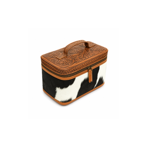 Tooled Leather Cowhide Vanity Case Travel <b>Makeup</b> Organizer | Western Style Cosmetic Storage <b>Box</b> Handmade | OEM Export India 2026 - Product Image 1