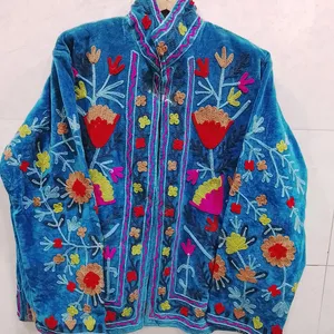 Chaqueta Étnica Azul de Algodón para Mujer con Bordado Floral a Mano, Estilo Bohemio, Abrigo de Moda - Product Image 5