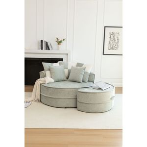 Poltrona a Botte Rotonda Oversize in Velluto con 5 Morbidi Cuscini, Divano per Soggiorno, Poltrona Relax con Poggiapiedi - Product Image 3