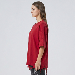 T-shirt oversize femme en polyester/coton, coupe décontractée, effet usé, respirant, grande taille, style streetwear - Product Image 3
