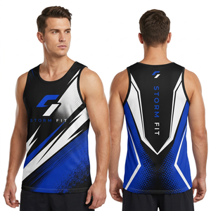 Débardeur pour homme Storm Fit, imprimé par transfert thermique, 100% polyester, séchage rapide, col rond, sportif, entraînement, gym, vêtements de sport, 180g - Product Image 1