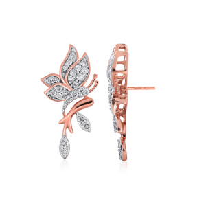 14K Rose Gold Plated Diamond Earrings Round Cut Floral Design Women's Wedding Jewelry Romantic Style - Product Image 3
