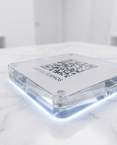 Elegante Soporte de Acrílico Transparente Personalizado para Códigos QR con Luz LED, Fácil de Montar, Estilo Europeo, Independiente para Escritorio - Product Image 2