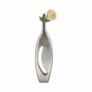 Jarrón Metálico Hecho a Mano de Alta Calidad con Acabado Plateado, Diseño Ovalado con Recortes, Decoración de Mesa para el Hogar, Ideal para Regalos de Inauguración, al Mejor Precio - Product Image 1