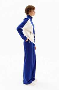 Conjunto Deportivo de Dos Piezas para Mujer en Azul y Blanco con Chaqueta con Cierre, Cuello Alto y Manga Larga y Pantalones Anchos - Product Image 3