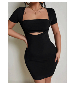 Robe élégante pour femme, noire unie à motif floral, taille naturelle, coupe trapèze, en polyester, longueur midi, fluide, confortable, coupe classique, pour cocktail et soirée - Product Image 3