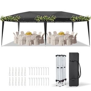 Tenda a baldacchino istantanea nera 10x20 con telaio in acciaio verniciato a polvere 28/22mm, tessuto Oxford 210D pieghevole con barra trasversale 10x20mm, senza pareti laterali - Product Image 2