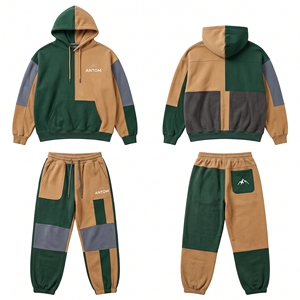 Ensemble de survêtement décontracté color block avec sweat à capuche et pantalon cargo pour homme, tenue de jogging 2 pièces streetwear légère, logo personnalisé, vente en gros OEM - Product Image 2