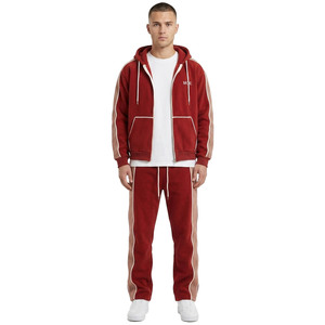 Custom Heavy Fleece Casual Print Boxy Fit Zip Up Hoodies <b>Sweatpants</b> <b>Sets</b> Side Stripe Pattern Breathable Sportswear Gym Outfits - Product Image 1
