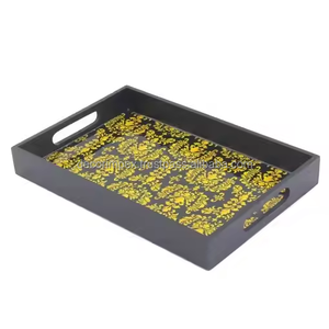 Bandeja de servicio de madera en forma de rectángulo de tamaño personalizado al por mayor con impresión decorativa de esmalte para uso en la cocina del Hotel Restaurante - Product Image 3
