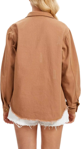 แจ็คเก็ตยีนส์ผู้หญิงคุณภาพสูง แขนยาว สไตล์คลาสสิค แต่งขาดแบบ Distressed ทรง Trucker ผ้าฝ้ายระบายอากาศดี ราคาประหยัด - Product Image 3