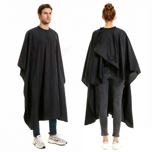Cape de coiffure noire écologique en nylon/polyester avec manches et taille ajustable, tablier de coupe de cheveux pour salon de coiffure - Product Image 4