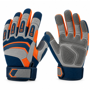 Guantes de Mecánico Azul Marino y Naranja con Palma Texturizada Gris, Paneles Traseros Curvos, Correa de Muñeca Ajustable, Guantes para Trabajo de Construcción - Product Image 1