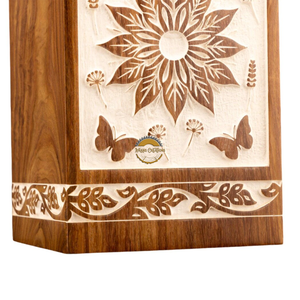 Handcrafted sunflower butterfly deisng urn & Natural Wood Cremation Urn Ashes <b>Box</b> Artistic Funeral <b>Memorial</b> <b>Keepsake</b> by AYAANS - Product Image 4