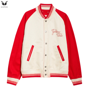 Red and White Varsity Jacket Men Custom Embroidery Golden Club Letterman Jacket Soft Fleece Bomber Jacket Casual Sports Wear - Product Image 2