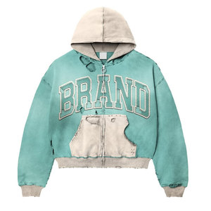Oversized Hooded Zip-Up Sweatshirt With Brand Letter Print Pocket Design Unisex Casual Autumn Wear French Terry Cotton <b>Jacket</b> - Product Image 4