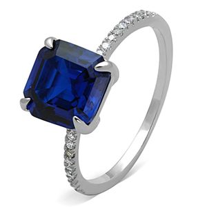 Anello TS177 in Argento Sterling 925 Placcato Rodio con Spinello Blu Sintetico di Londra - Product Image 5