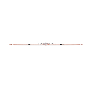 Luxury Rose <b>Gold</b> Black <b>Beads</b> <b>Bracelet</b> for Women | Four Leaf Clover CZ Diamond Charm <b>Bracelet</b> | Adjustable Double Chain Mangalsut - Product Image 2