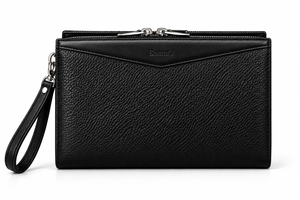 Black Leather Clutch Wallet Sleeve with Wrist Strap Zipper RFID Slim Waterproof Portable Document <b>Pouch</b> <b>for</b> Office Daily Travel - Product Image 6