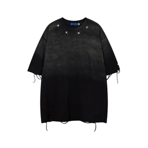 เสื้อยืดผู้ชาย OEM/ODM แบบดิสเทรส 100% ผ้าฝ้าย น้ำหนักเบา แขนสั้น สกรีนโลโก้ตามสั่ง สไตล์สตรีทแวร์ มีจำหน่าย - Product Image 2