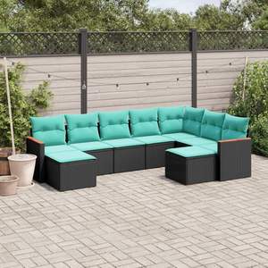 Conjunto de Sofás Grandes para Patio en Ratán PE Negro y Azul con Estructura de Acero con Recubrimiento en Polvo - Product Image 1
