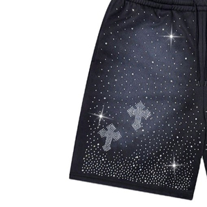 Men's Denim Shorts Star Print <b>Sequined</b> Casual Summer Wear Mid Waist Breathable 100% Cotton Woven Vintage Dark - Product Image 4