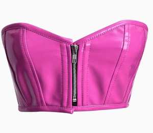 Corset Bustier Rose en Similicuir Verni pour Femme, avec Fermeture Éclair Avant, Sans Bretelles, Amincissant, Élastique et Ajustable, à Baleines en Acier, Taille Haute - Product Image 1