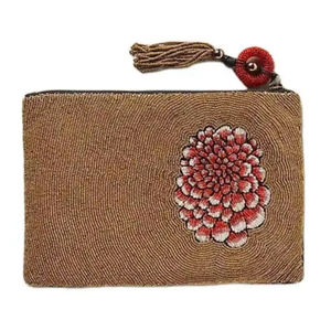 Monedero de cuentas florales, cartera con cremallera de cuentas de cristal, estuche pequeño para cosméticos, bolso de mano con borlas, bolsa de cuentas tejida a mano, estuche de maquillaje con flores - Product Image 1