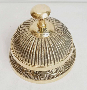 Antique <b>Brass</b> Desk <b>Bell</b> Gold Plated Circular Polished Home Decoration - Product Image 4