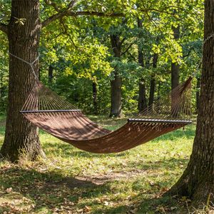 2 Person Brown Double <b>Hammock</b> for Patio Garden 600lbs Weight Capacity Made of Wood and Polyester for Hotels - Product Image 2