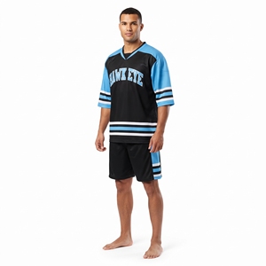 Conjunto de Camiseta de Fútbol Hawkeye para Hombre, Negro con Rayas Azules, Cuello en V, Manga Corta, Poliéster, Corte Atlético, Ropa Deportiva de Equipo - Product Image 5