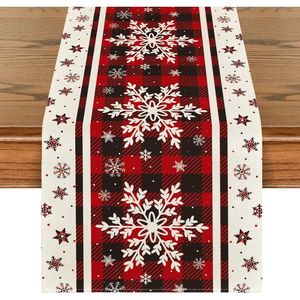 Runner Natalizio a Quadri Buffalo con Fiocchi di Neve 13x72 Pollici, Decorazione Stagionale Invernale per Tavolo da Cucina e Sala da Pranzo, Arredo per Feste in Casa - Product Image 2
